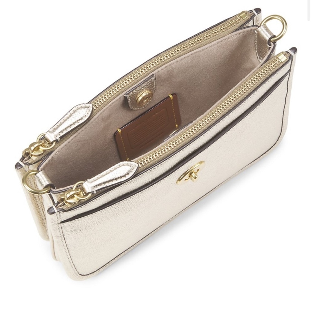 Authentic COACH 1941 Pebbled metallic gold leather 2 zip/Snap/Turnlock Crossbody - Picture 6 of 16
